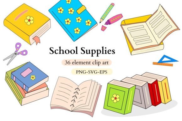 Book Illustration and School Equipments