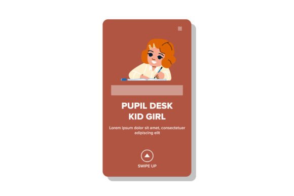 Bringing Classroom Charm to Life with Pupil Desk Kid Girl Vector Illustrations