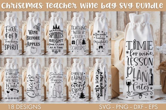 Christmas Teacher Wine Bag SVG Bundle
