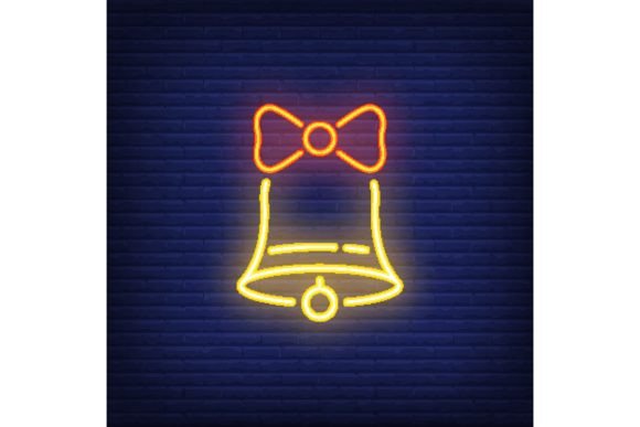 School Bell Neon Sign: Golden Bell with Red Ribbon