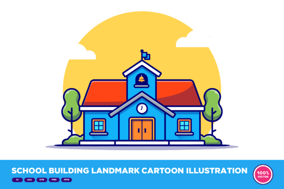 School Building Landmark Cartoon: A Versatile Visual Asset for Modern Design
