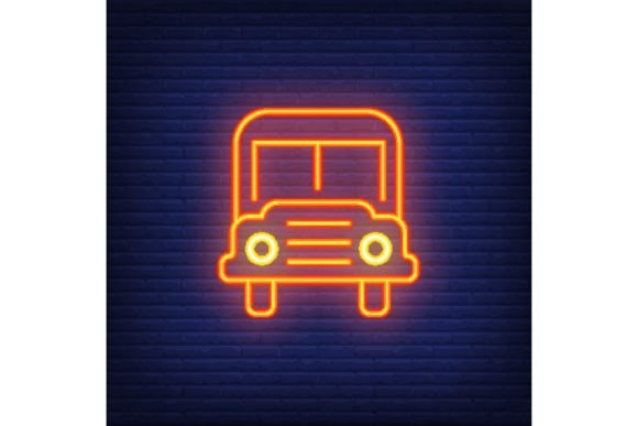 School Bus Neon Sign: Modern Orange School Bus with Headlights