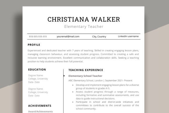 Teacher Resume Template CV for Word